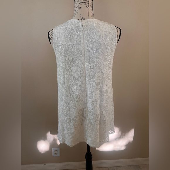 Carmen Marc Valvo White Lace Sheath Dress with white embellishment - Size S - Picture 5 of 10